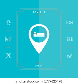 Map pointer icon with hostel or hotel sign.