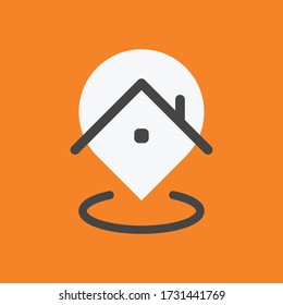 Map pointer icon with house. Stay home location symbol.