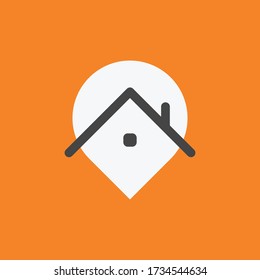 Map pointer icon with house. Stay home location symbol.