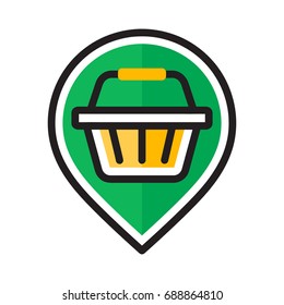 Map pointer icon, illustrated shopping business location