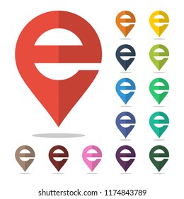 map pointer icon with initial combination of letter E