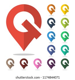 map pointer icon with initial combination of letter Q