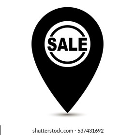 Map pointer icon with inscription sale 
