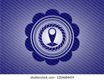 map pointer icon inside badge with jean texture