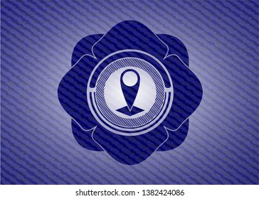 map pointer icon inside badge with jean texture