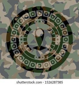 map pointer icon inside camouflage emblem