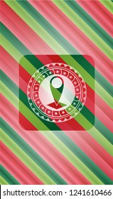 map pointer icon inside christmas emblem background.