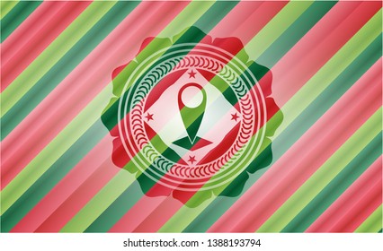 map pointer icon inside christmas emblem.
