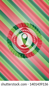 map pointer icon inside christmas emblem background.