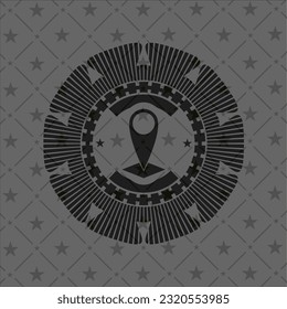 map pointer icon inside dark badge or emblem. 