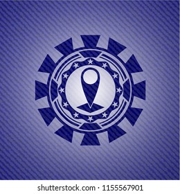 map pointer icon inside emblem with denim high quality background