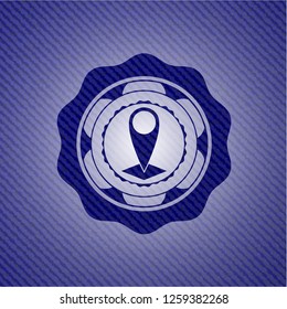 map pointer icon inside emblem with jean high quality background