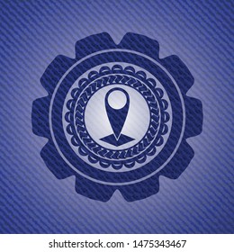 map pointer icon inside emblem with jean high quality background