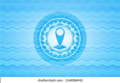 map pointer icon inside light blue water badge.