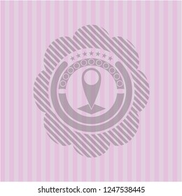 map pointer icon inside pink emblem. Vintage.