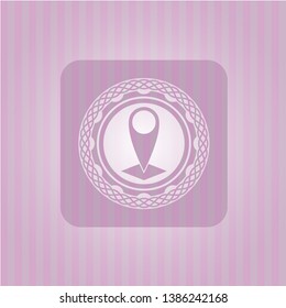 map pointer icon inside pink emblem. Retro