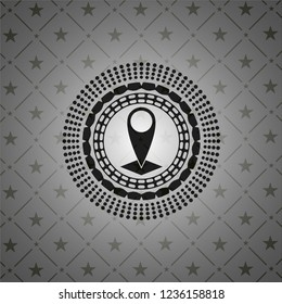 map pointer icon inside realistic black emblem