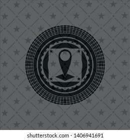 map pointer icon inside realistic black emblem