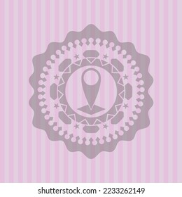 map pointer icon inside realistic pink emblem. Amazing desing. 