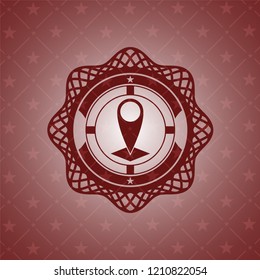 map pointer icon inside red emblem. Retro