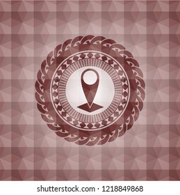 map pointer icon inside red seamless badge with geometric pattern.