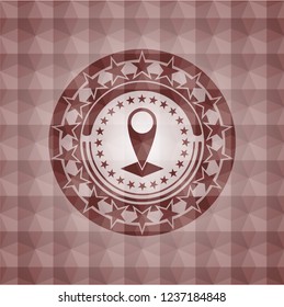 map pointer icon inside red emblem with geometric background. Seamless.