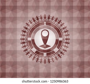 map pointer icon inside red seamless badge with geometric pattern.