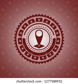 map pointer icon inside red emblem. Retro