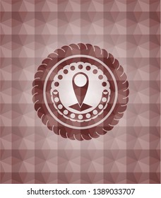 map pointer icon inside red seamless badge with geometric pattern background.