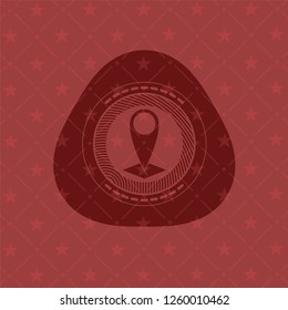 map pointer icon inside retro style red emblem