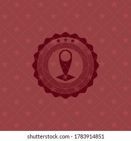 map pointer icon inside retro style red emblem. 