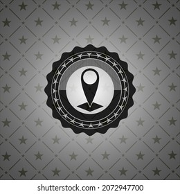 map pointer icon inside retro style black emblem. 
