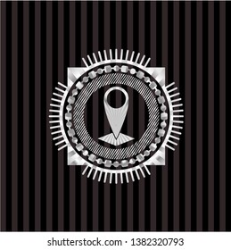 map pointer icon inside silver badge or emblem