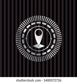map pointer icon inside silver shiny emblem