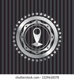 map pointer icon inside silver badge