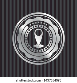 map pointer icon inside silvery badge or emblem