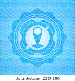 map pointer icon inside water concept emblem background.