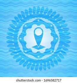 map pointer icon inside water representation badge background.