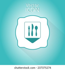 Map pointer - icon knife, spoon and fork. Cafe restaurant. Flat design style. Made vector illustrator
