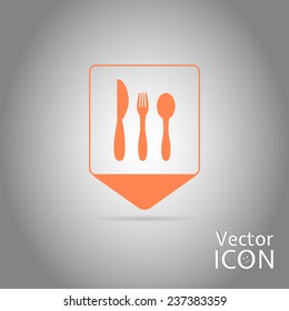 Map pointer - icon knife, spoon and fork. Cafe restaurant. Flat design style. Made vector illustrator