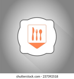 Map pointer - icon knife, spoon and fork. Cafe restaurant. Flat design style. Made vector illustrator
