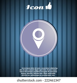Map pointer icon or location symbol on the background. Made in vector