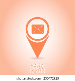 Map pointer to the icon mail. Flat design style. Made in vector