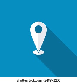 Map pointer icon. Marker. Modern design flat style icon with long shadow effect