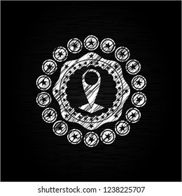 map pointer icon on chalkboard