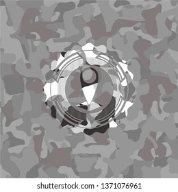 map pointer icon on grey camo pattern