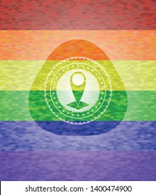 map pointer icon on mosaic background with the colors of the LGBT flag