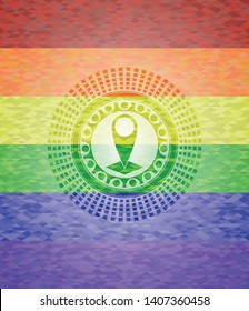 map pointer icon on mosaic background with the colors of the LGBT flag