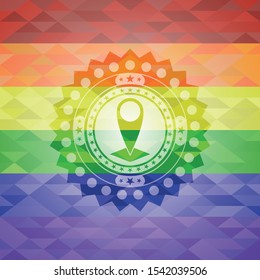 map pointer icon on mosaic background with the colors of the LGBT flag