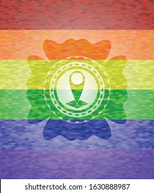 map pointer icon on mosaic background with the colors of the LGBT flag